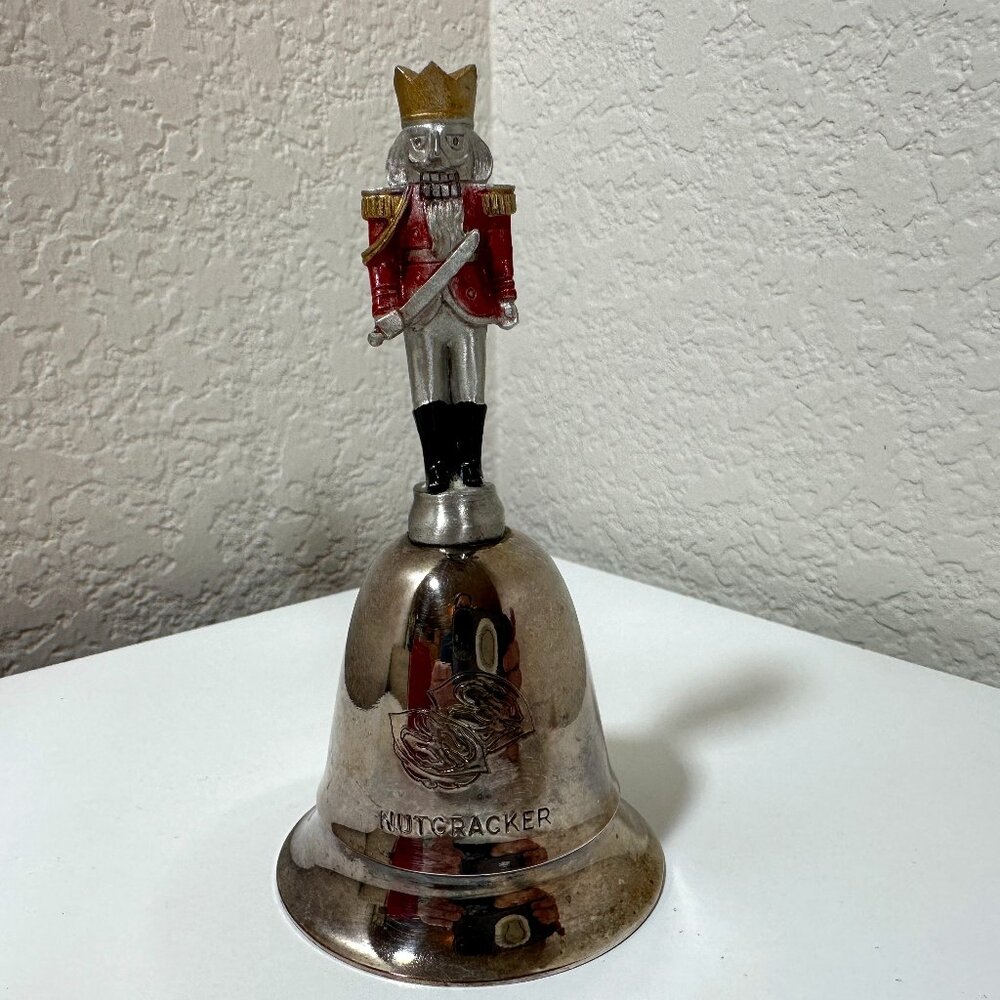 Vintage Nutcracker Wind Up Musical Bell Silver Plated w/ Box - Kirk Stieff